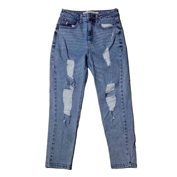 Tinseltown Distressed High Rise Straight Leg Denim Jeans Size 7 - Picture 1 of 12